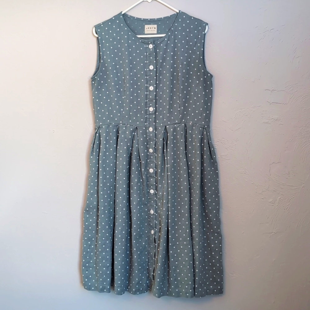 Offon Sleeveless Button Front Blue & White polka dot dress Size Medium